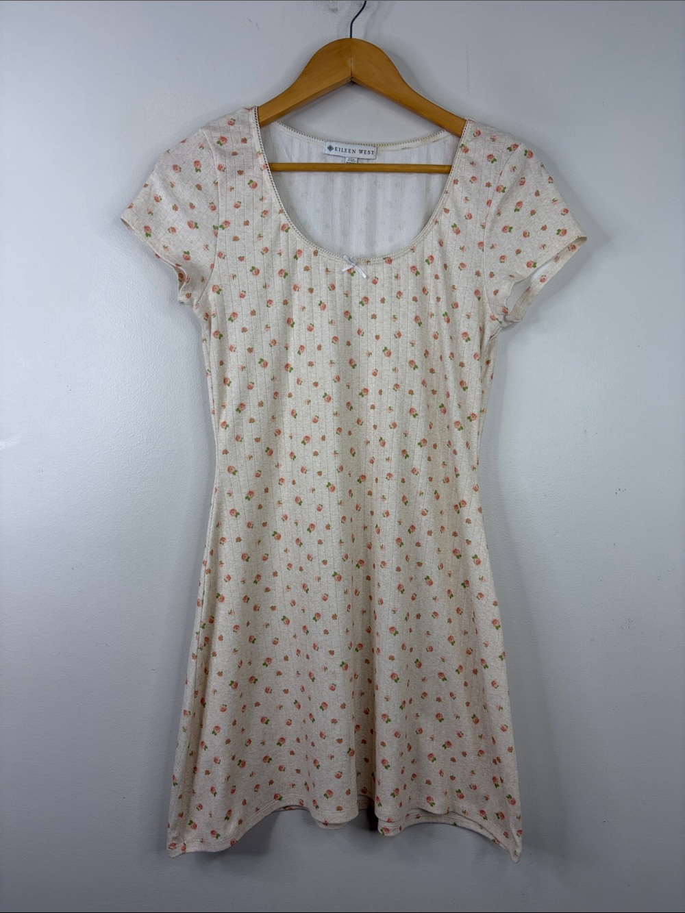 Eileen West Nightgown Womens Medium Beige Peach Floral Cotton Babydoll Short